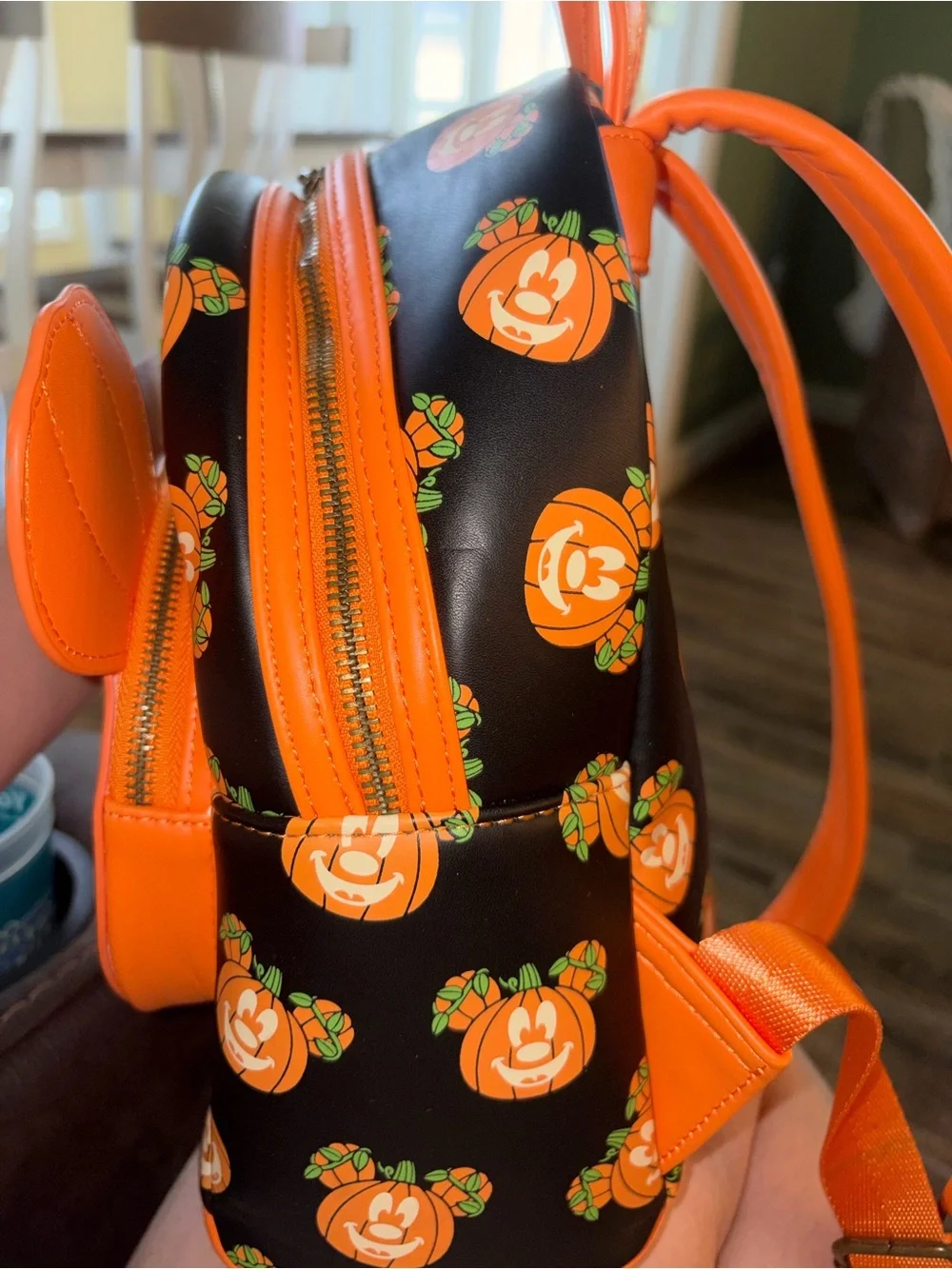 Loungefly Orange and Black Mickey Pumpkin Mini Backpack